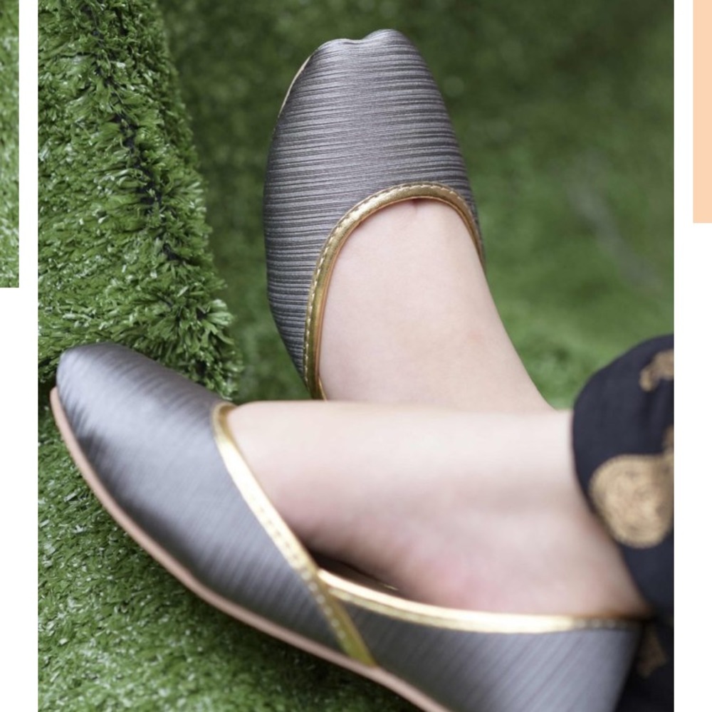 BN silky grey flats, handmade, khussa jutti